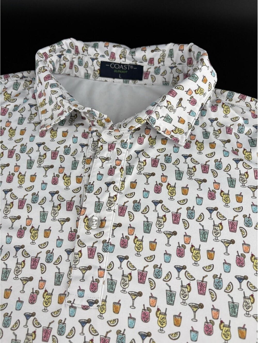 Coast Slipknot Performance Polo Men's L White Cocktail Print Golf